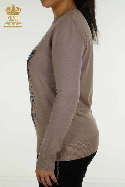 Женский вязаный свитер оптом из норки с вышивкой бабочкой - 30215 | КАZEE - Thumbnail