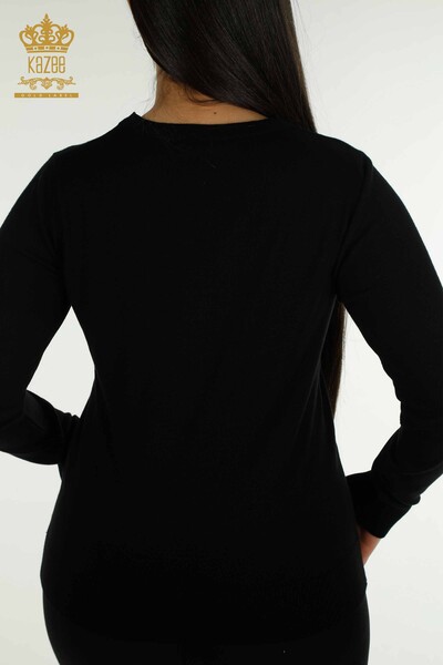 Женский вязаный свитер оптом с вышивкой бабочкой черный - 30215 | КAZEE - Thumbnail