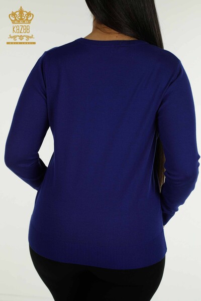 Женский вязаный свитер оптом Сакс с вышивкой бабочкой - 30215 | КАZEE - Thumbnail