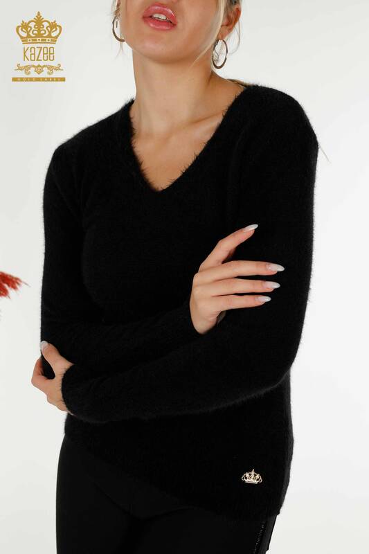 Женский трикотаж оптом, базовый свитер из ангоры, черный - 12047 | КАZEE