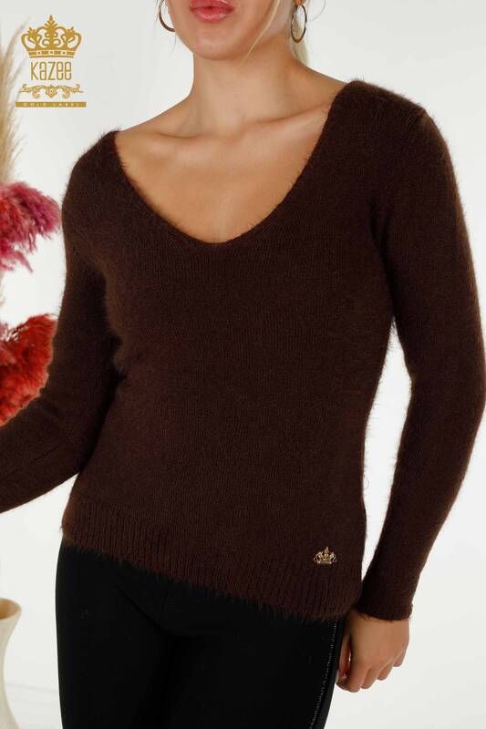 Женский вязаный свитер оптом Базовый ангора коричневый - 12047 | КАZEE