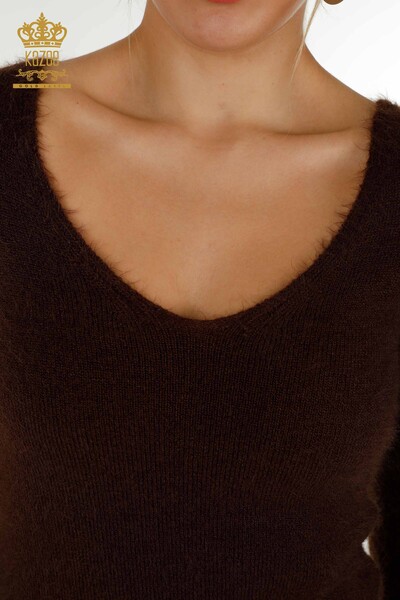 Женский вязаный свитер оптом Базовый ангора коричневый - 12047 | КАZEE - Thumbnail