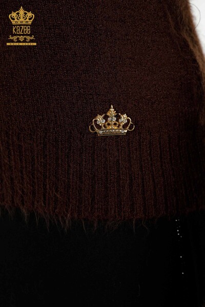 Женский вязаный свитер оптом Базовый ангора коричневый - 12047 | КАZEE - Thumbnail