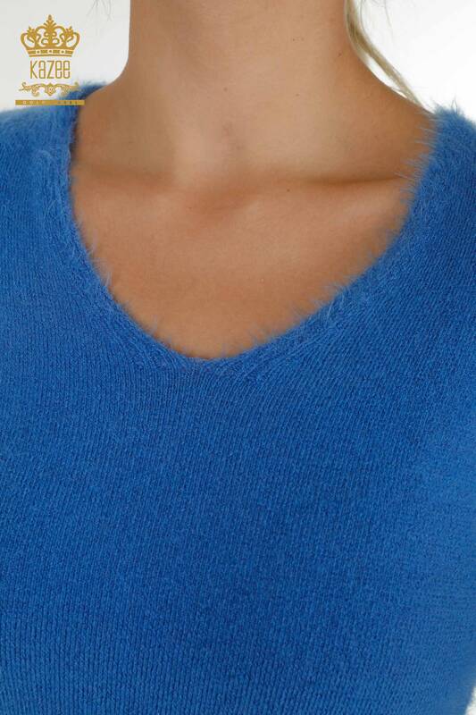 Женский вязаный свитер оптом, базовый синий ангора - 12047 | КАZEE