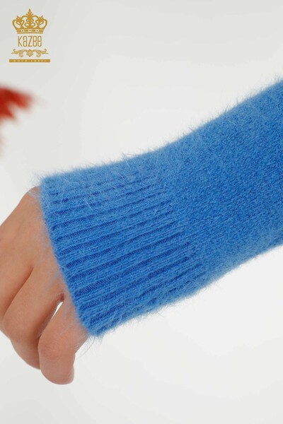 Женский вязаный свитер оптом, базовый синий ангора - 12047 | КАZEE - Thumbnail