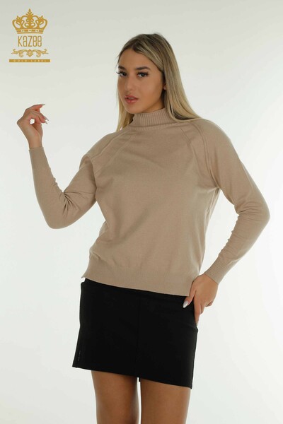 Женский вязаный свитер оптом, базовый бежевый - 30757 | КАZEE - Thumbnail