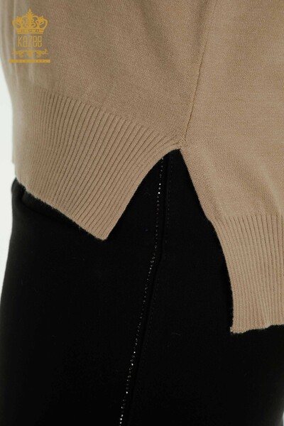 Женский вязаный свитер оптом, базовый бежевый - 30757 | КАZEE - Thumbnail