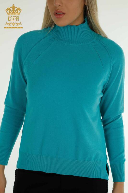 Женский вязаный свитер оптом, базовый бирюзовый - 30757 | КАZEE