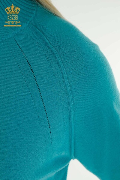 Женский вязаный свитер оптом, базовый бирюзовый - 30757 | КАZEE - Thumbnail
