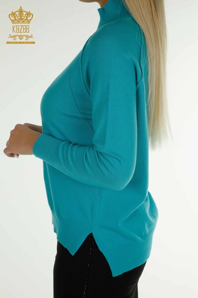 Женский вязаный свитер оптом, базовый бирюзовый - 30757 | КАZEE - Thumbnail