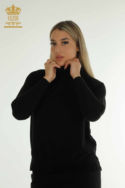 Женский вязаный свитер оптом, базовый черный - 30757 | КAZEE - Thumbnail