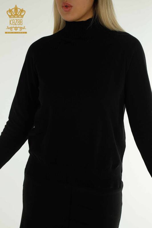 Женский вязаный свитер оптом, базовый черный - 30757 | КAZEE