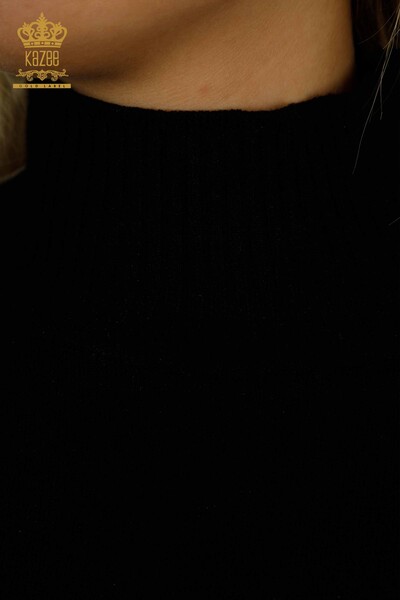 Женский вязаный свитер оптом, базовый черный - 30757 | КAZEE - Thumbnail (2)