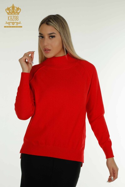 Kazee - Женский вязаный свитер оптом, базовый красный - 30757 | КАZEE