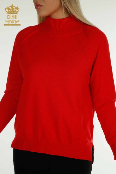 Женский вязаный свитер оптом, базовый красный - 30757 | КАZEE - Thumbnail