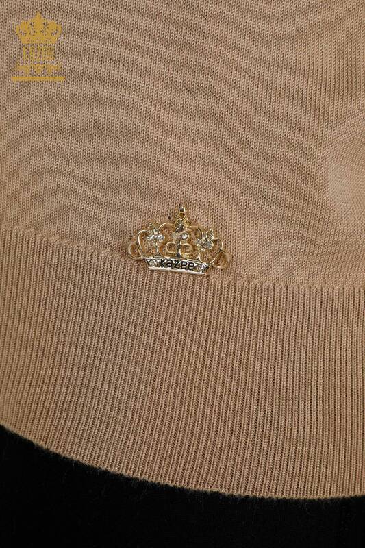 Женский вязаный свитер оптом с логотипом бежевого цвета - 11052 | КАZEE