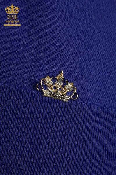 Женский вязаный свитер базового фиолетового цвета с логотипом оптом - 11052 | КАZEE - Thumbnail