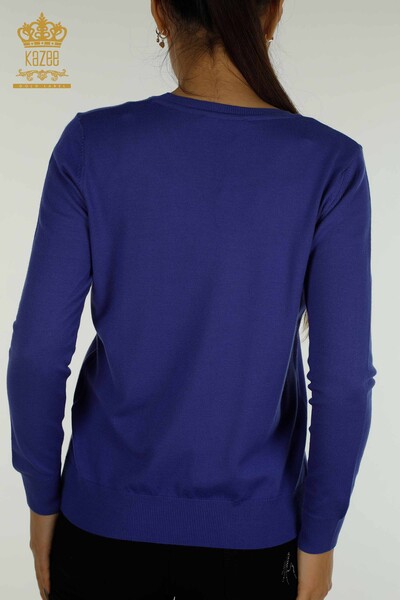 Женский вязаный свитер базового фиолетового цвета с логотипом оптом - 11052 | КАZEE - Thumbnail