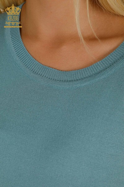 Женский вязаный свитер базовый мятный с логотипом оптом - 11052 | КАZEE - Thumbnail