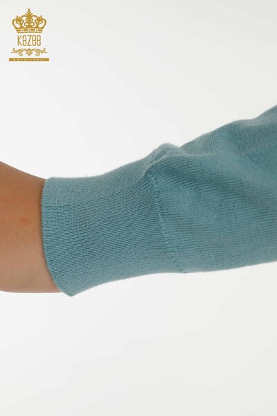 Женский вязаный свитер базовый мятный с логотипом оптом - 11052 | КАZEE - Thumbnail