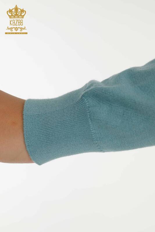 Женский вязаный свитер базовый мятный с логотипом оптом - 11052 | КАZEE