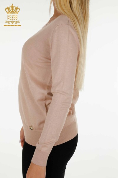 Женский трикотаж оптом Базовый свитер С логотипом Пудра - 11052 | КАZEE - Thumbnail