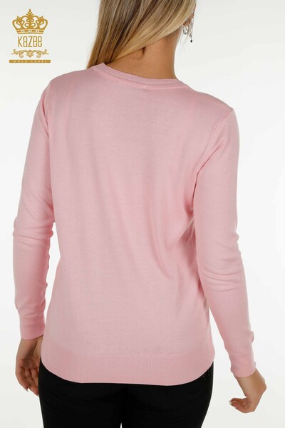 Женский вязаный свитер базового розового цвета с логотипом оптом - 11052 | КАZEE - Thumbnail