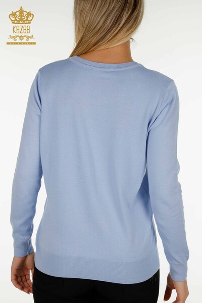 Женский вязаный свитер базового синего цвета с логотипом оптом - 11052 | КАZEE - Thumbnail