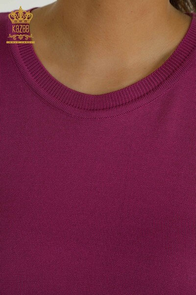 Базовый женский трикотажный свитер с логотипом Сиреневый оптом - 11052 | КАZEE - Thumbnail