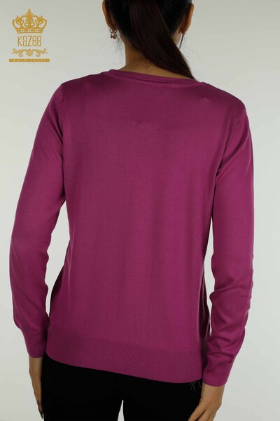 Базовый женский трикотажный свитер с логотипом Сиреневый оптом - 11052 | КАZEE - Thumbnail