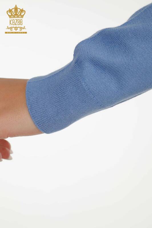 Женский вязаный свитер оптом с логотипом темно-синего цвета - 11052 | КАZEE