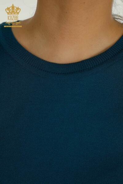Женский трикотаж оптом, базовый темно-зеленый свитер с логотипом - 11052 | КАZEE - Thumbnail