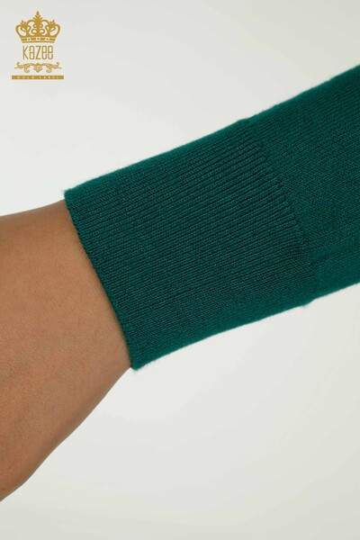 Женский вязаный свитер базового зеленого цвета с логотипом оптом - 11052 | КАZEE - Thumbnail