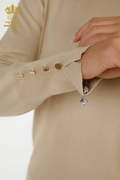 Женский вязаный свитер оптом, базовый светло-бежевый - 30507 | КАZEE - Thumbnail (2)