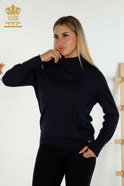 Kazee - Женский вязаный свитер оптом, базовый темно-синий - 30507 | КАZEE