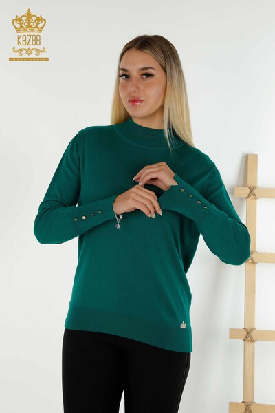 Kazee - Женский вязаный свитер оптом, базовый темно-зеленый - 30507 | КАZEE