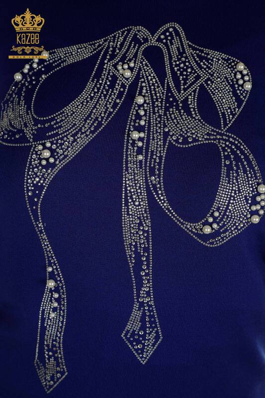 Женский вязаный свитер оптом с вышивкой из бисера Сакс - 30672 | КАZEE