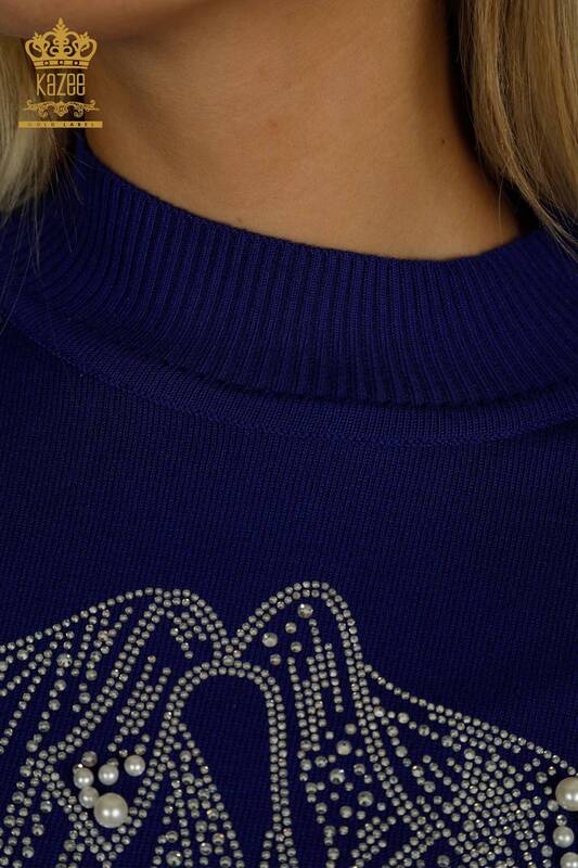 Женский вязаный свитер оптом с вышивкой из бисера Сакс - 30672 | КАZEE