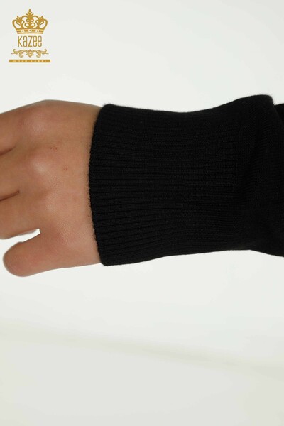 Женский вязаный свитер оптом, черный с вышивкой бисером и камнями - 30672 | КАZEE - Thumbnail