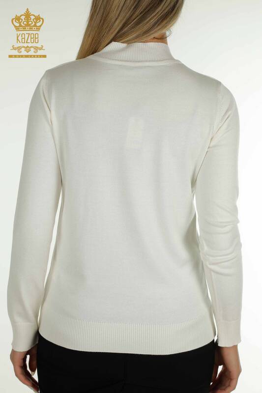 Женский вязаный свитер оптом с вышивкой бисером, экрю - 30672 | КАZEE