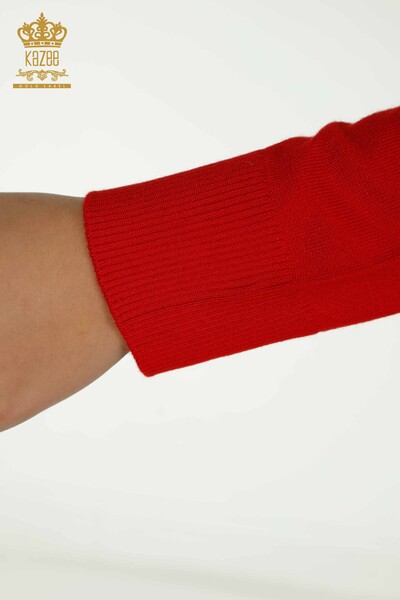 Женский вязаный свитер оптом, красный с вышивкой бисером и камнями - 30672 | КАZEE - 7