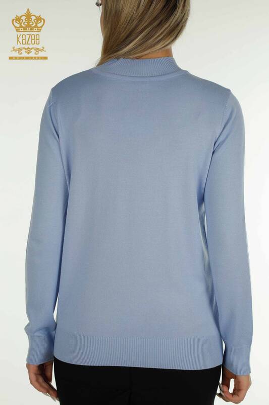 Женский вязаный свитер оптом, синий с вышивкой бисером и камнями - 30672 | КАZEE
