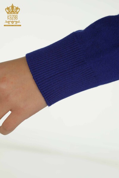 Женский вязаный свитер оптом сакс с цветочной вышивкой - 16849 | КAZEE - 7