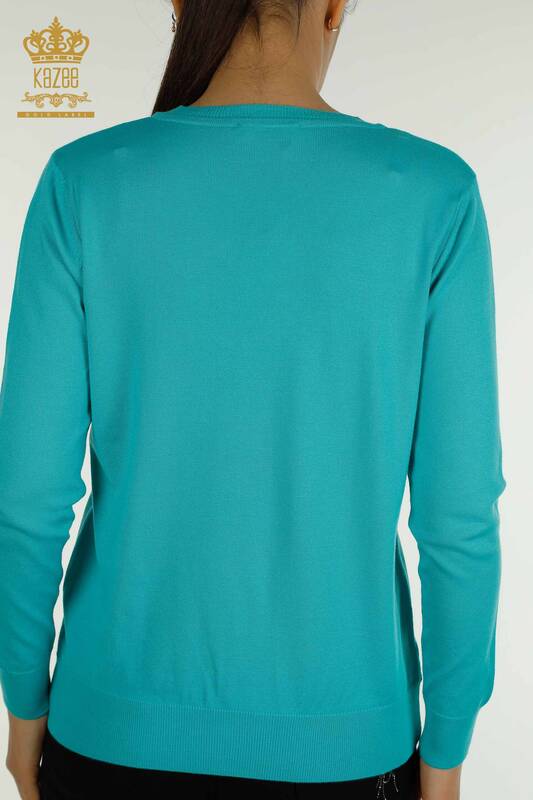 Женский вязаный свитер оптом с длинным рукавом Бирюзовый - 11071 | КAZEE