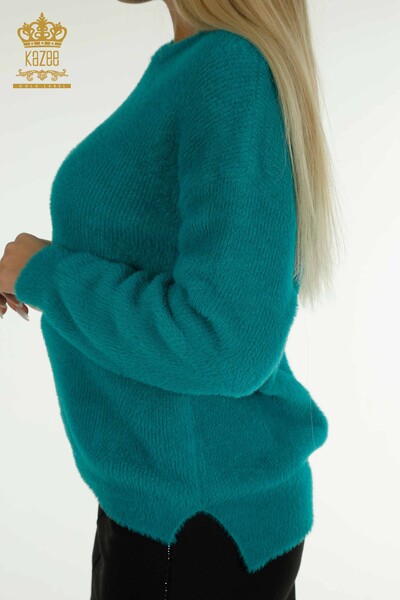 Женский трикотажный свитер оптом с длинным рукавом Бирюзовый - 30775 | КАZEE - Thumbnail