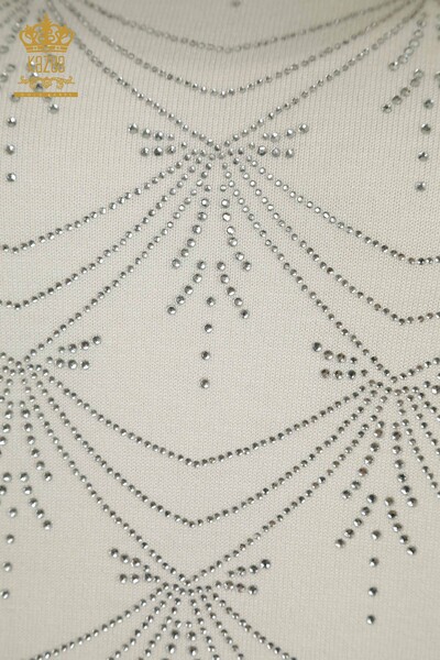 Женский вязаный свитер с длинным рукавом цвета экрю оптом - 30635 | КАZEE - Thumbnail (2)