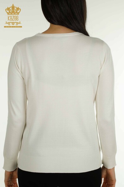Женский вязаный свитер с длинным рукавом цвета экрю оптом - 30635 | КАZEE - Thumbnail
