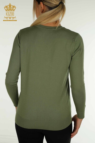 Женский вязаный свитер с длинным рукавом цвета хаки оптом - 11071 | КAZEE - Thumbnail