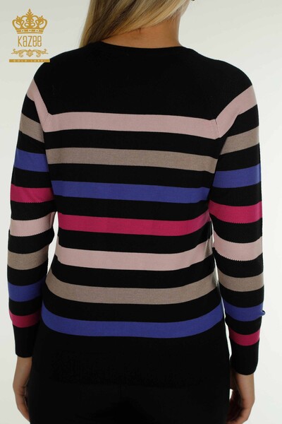 Женский вязаный свитер оптом в двухцветную полоску, черная фуксия - 30786 | КАZEE - Thumbnail