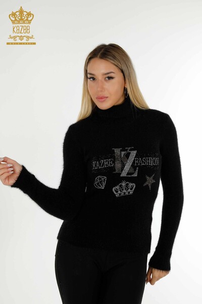 Женский вязаный свитер оптом с вышивкой камнями из ангоры, черный - 18894 | КАZEE - Thumbnail